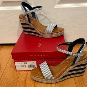 Kelly & Katie Striped Navy and White Wedges